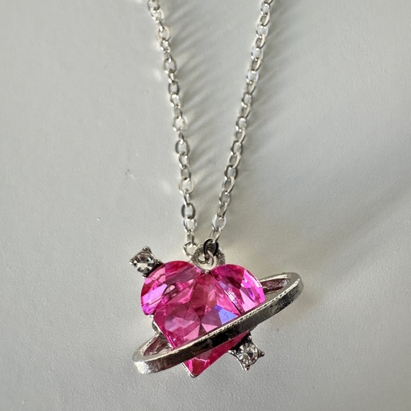 The Unbranded Brand Jewelry - Elegant Women's Rhinestone Heart Pendant Necklace Charm Brass Plated Silver